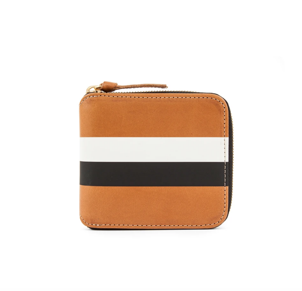 Cuoio Vachetta with Black and Cream Stripes Half Zip Wallet 